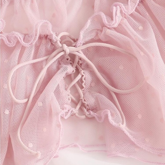 NWT Pink Chiffon Polka Dot Ruffle Lingerie Set - Picture 3 of 4